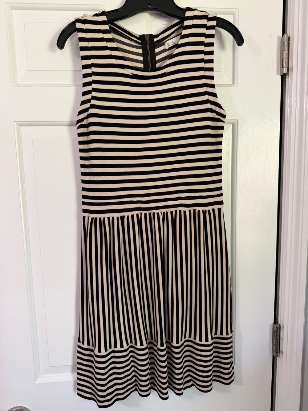 Women’s Striped Black and Cream Sleeveless Dress